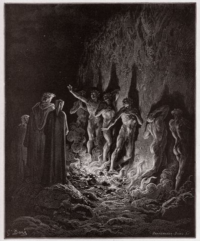 Božská komedie (La Divina Commedia, La Divine Comedie), Purgatorio, Canto 25: Chtivý průchod ohněm v sedmém kruhu - Dante Alighieri (1265-1321) - Ilustrace Gustave Dore (1832-1883) od Gustave Dore
