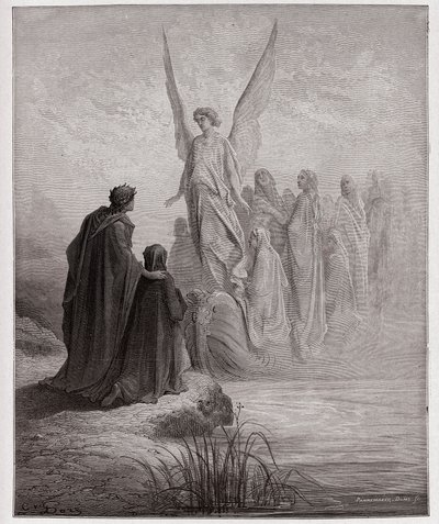 Božská komedie (La Divina Commedia, La Divine Comedie), Purgatorio, Canto 2: Nebeský pilot přistává na člunu - od Dante Alighieri (1265-1321) - ilustrace Gustave Dore (1832-1883) od Gustave Dore