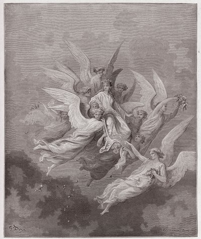 Božská komedie (La Divina Commedia, La Divine Comedie), Purgatorio, Canto 30: Beatrice mezi anděly - Dante Alighieri (1265-1321) - Ilustrace Gustave Dore (1832-1883) od Gustave Dore