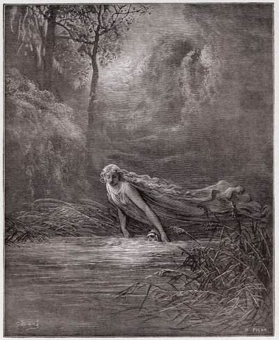 Božská komedie (La Divina Commedia, La Divine Comedie), Purgatorio, Canto 31: Dante ponořený v řece Lethe - Dante Alighieri (1265-1321) - Ilustrace Gustave Dore (1832-1883) od Gustave Dore
