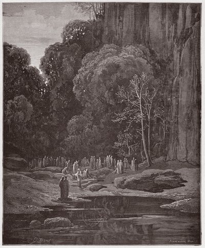 Božská komedie (La Divina Commedia, La Divine Comedie), Purgatorio, Canto 5: Pozdní kajícníci zpívající Miserere - Dante Alighieri (1265-1321) - Ilustrace Gustave Dore (1832-1883) od Gustave Dore