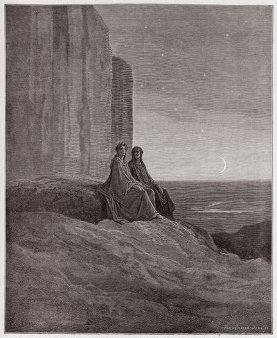 Božská komedie (La Divina Commedia, La Divine Comedie), Purgatorio, Canto 9: Soumrak - od Dante Alighieri (1265-1321) - ilustrace Gustave Dore (1832-1883) od Gustave Dore