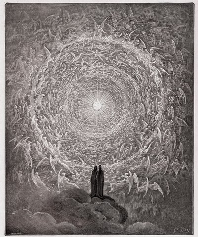 Božská komedie, Paradiso, Canto 31: Svatý zástup tvoří růži v říši (růžová celeste) - Dante Alighieri (1265-1321) od Gustave Dore
