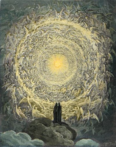 Božská komedie, Paradiso, Canto 31: Svatý zástup tvoří růži v říši (růžová celeste) - Dante Alighieri (1265-1321) od Gustave Dore