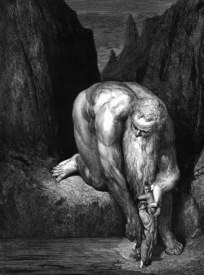 Božská komedie od Dante: Obr Antaeus. od Gustave Dore
