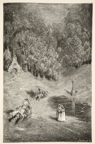 The Encounter between Arthur and Pellinore, from Stories of the Days of King Arthur od Charles Henry Hanson, pub.1898 od Gustave Dore