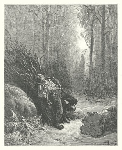 La Fontainovy bajky: Smrt a dřevorubec (rytina) od Gustave Dore