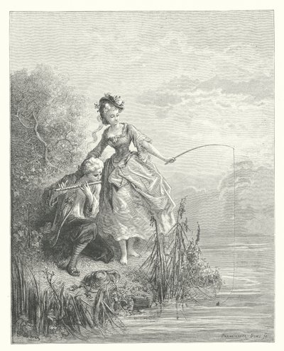 La Fontainovy bajky: Ryba a pastýř, který hrál na klarinet (rytina) od Gustave Dore