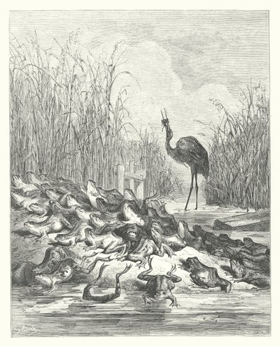 La Fontainovy bajky: Žáby, které si žádaly krále (rytina) od Gustave Dore