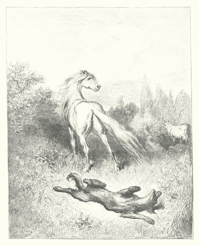 La Fontainovy bajky: Kůň a vlk (rytina) od Gustave Dore