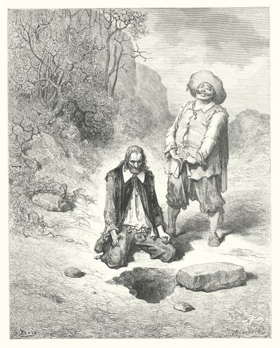 La Fontainovy bajky: Lazebník, který ztratil svůj poklad (rytina) od Gustave Dore