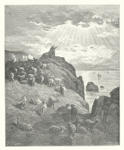 La Fontainovy bajky: (rytina): Pastýř a moře od Gustave Dore