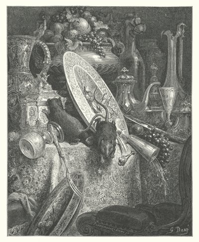 La Fontainovy bajky: (rytina): Městská krysa a venkovská krysa od Gustave Dore