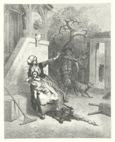 La Fontainovy bajky: Vlk, matka a dítě (rytina) od Gustave Dore