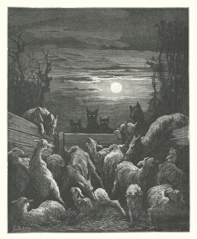 La Fontainovy bajky: Vlci a ovce (rytina) od Gustave Dore