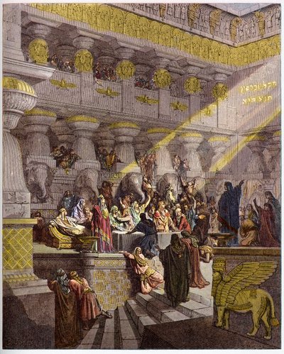 Svátek Baltazara - Belšazarův svátek - Svátek Belšazara - rytina do „“The Bible illustree““ od Gustava Dore (1832-1883) – rytina z „“The Dore Bible““ od Gustave Dore