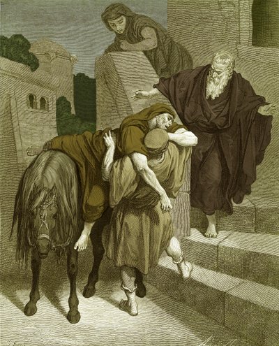 Dobrý Samaritán v hostinci, od Doré. - Bible od Gustave Dore