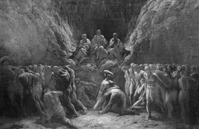 Poslední soud, známý také jako Tři soudci pekla, Minos, Hádes a Rhadamanthus od Gustave Dore