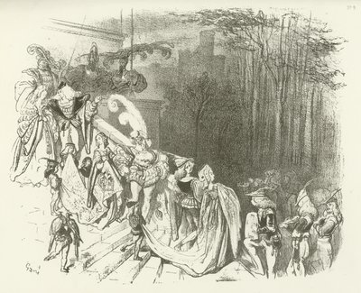 Hradní páni a paní. Počátek 16. století (hlubotisk) od Gustave Dore
