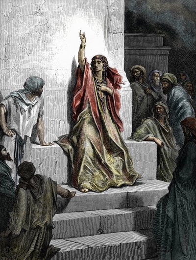 Prorokyně Debora (Prorokyně Debora) Rytina z „Bible“ ilustrovaná Gustavem Dorem (1832 - 1883) 1865 Soukromá sbírka od Gustave Dore