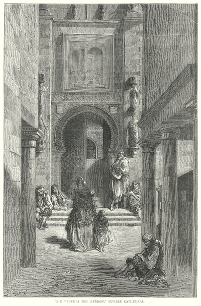 "Puerta del Perdon", sevillská katedrála (rytina) od Gustave Dore