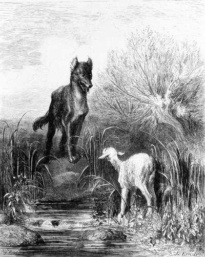 Bajky o vlku a jehněti z La Fontaine od Doré od Gustave Dore