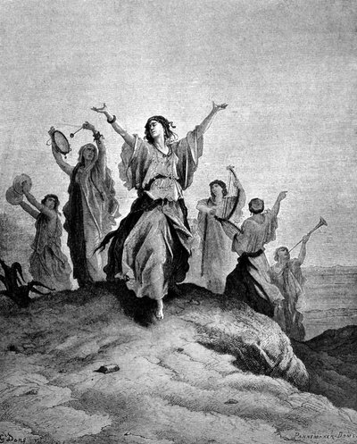 Dcera Jefty, soudce Izraele, šla svému otci naproti. Ilustrace Gustave Doré. Rytina 19. století. od Gustave Dore