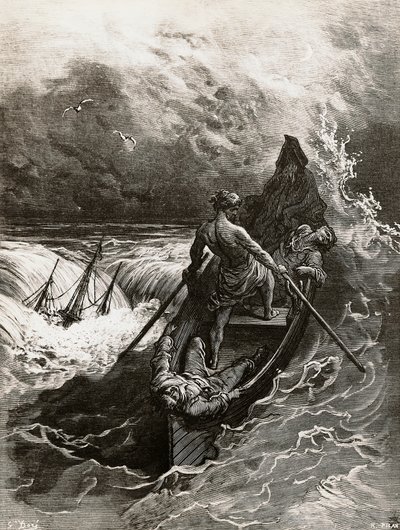 Námořník, z Rime of the Ancient Mariner, báseň Samuela Taylora Coleridge (1772-1834), ilustrace Gustave Dore