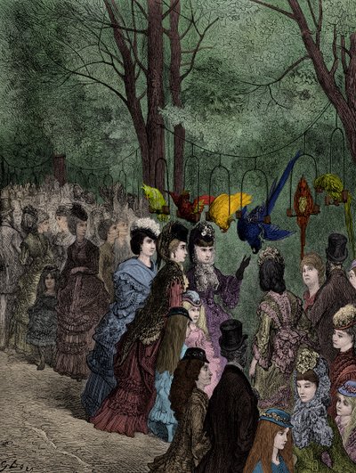 Procházka papouška ve viktoriánské londýnské zoo od Doré od Gustave Dore