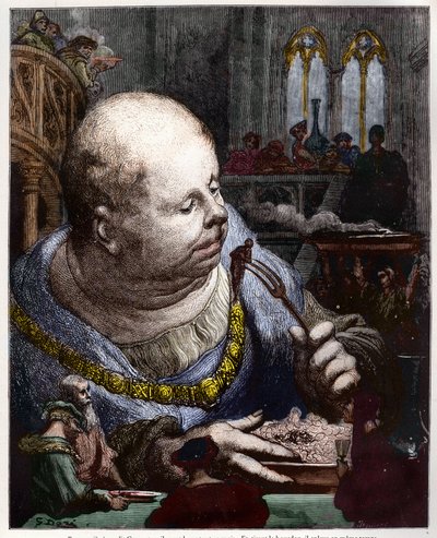 Poutníci se jedí v salátech - ilustrace z "Gargantua a Pantagruel", Francois Rabelais - rytina Gustave Dore od Gustave Dore