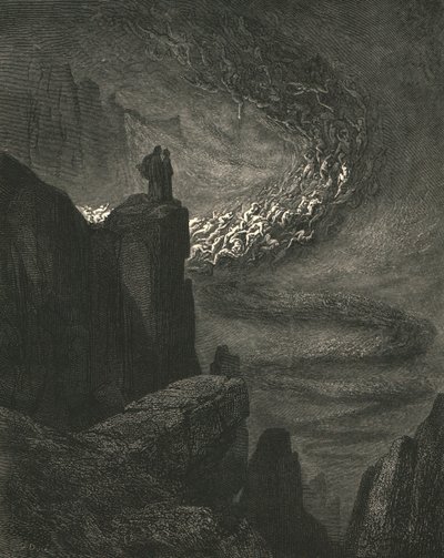 Bouřlivý výbuch pekla s neklidnou zuřivostí žene duchy dál, c1890. od Gustave Dore