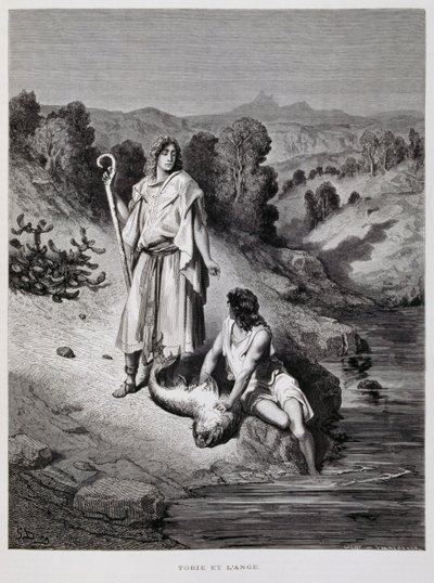Tobiáš a anděl, ilustrace z Doreho bible od Gustave Dore