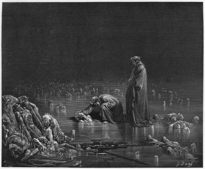 Vergilius (70-19 př. n. l.) a Dante, ilustrace z "Božské komedie" (Inferno) od Dante Alighieriho (1265-1321) Paříž, vydáno 1885 od Gustave Dore
