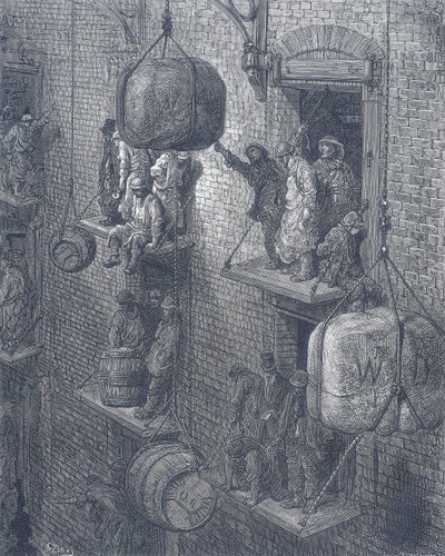 Sklady v Londýně. Od Gustava Doreho a Blancharda Jerrolda Londýn: A Pilgrimage London 1872. od Gustave Dore