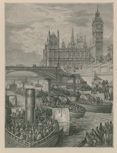 Westminster Stairs - Odjezd parníků od Gustave Dore