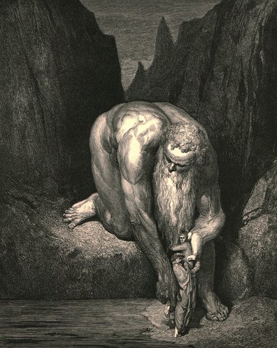 Přesto v propasti, kterou Lucifer s Jidášem nízko pohltí, nás lehce umístil, c1890. od Gustave Dore
