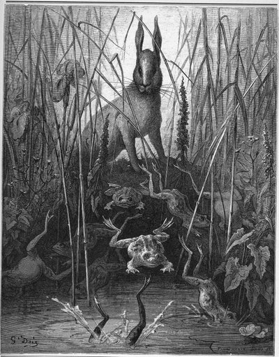zajíc a žába - Zajíci a žáby - z "Bajky" od Jean de La Fontaine od Gustave Dore