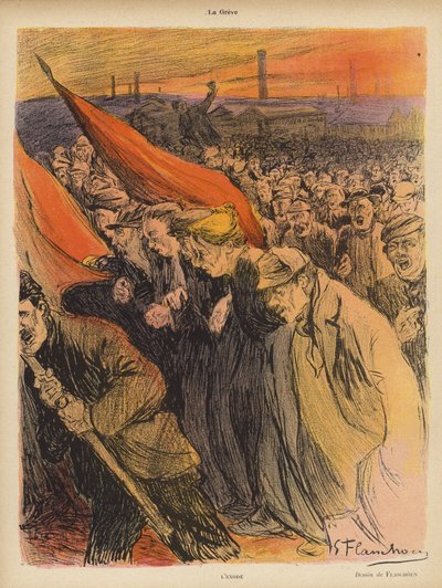 Průmyslová stávka: The Exodus, kolem roku 1902 (barevné lito) od Gustave Flasschoen