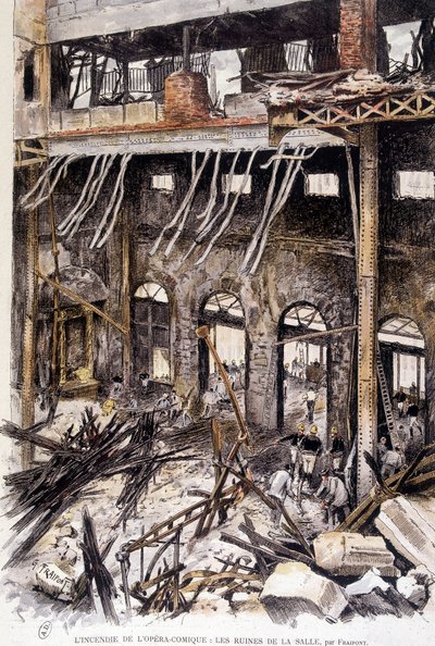 Hasiči pracující v troskách místnosti opery comique de Paris po požáru, Fraipont od Gustave Fraipont