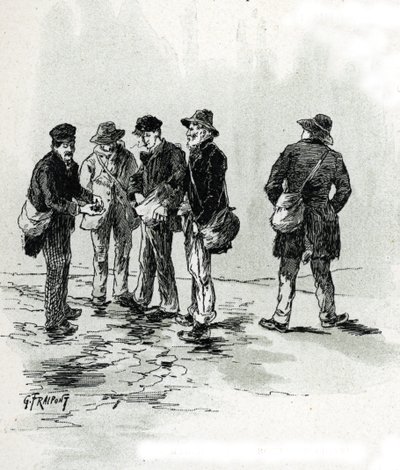 Pouliční obchodníci s tipy na doutníky a cigarety, čtvrť Maubert, Paříž Kresba Gustava Fraiponta (1849-1923) čerpá z „La seine a travers Paris“ od Saint-Juirse od Gustave Fraipont