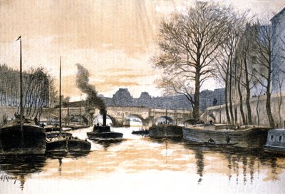 Paříž, řeka Seina a Pont Neuf od Gustave Fraipont