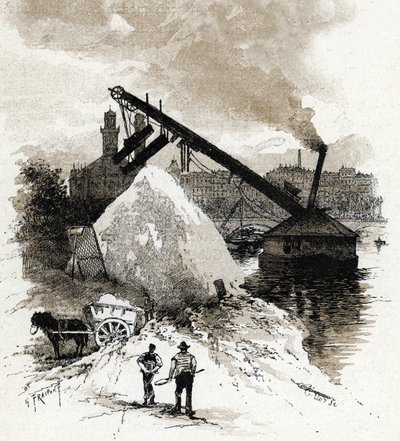 Srovnávače písku na břehu řeky Seiny poblíž pont de l