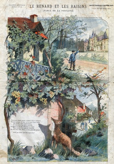 Liška a hrozny. Bajky Jean de La Fontaine (1621-95). Ilustrace Gustave Fraipont (1849 -1923). Soukromá sbírka. od Gustave Fraipont