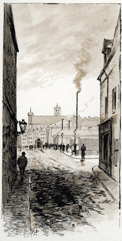 Pohled na pařížskou márnici na ile de la cit, Paříž Kresba Gustava Fraiponta (1849-1923) ze Saint-Jurs od Gustave Fraipont
