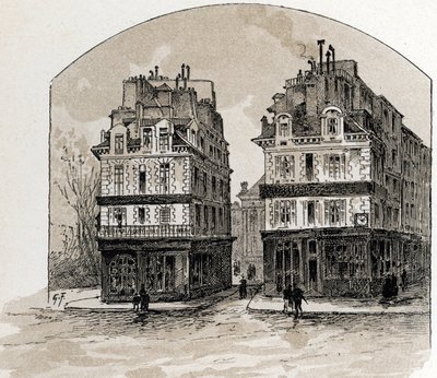 Pohled na staré domy Pont-Neuf v Paříži (Staré domy na mostě Pont Neuf, Paříž) Kresba Gustava Fraiponta (1849-1923) ze Saint-Juirs od Gustave Fraipont