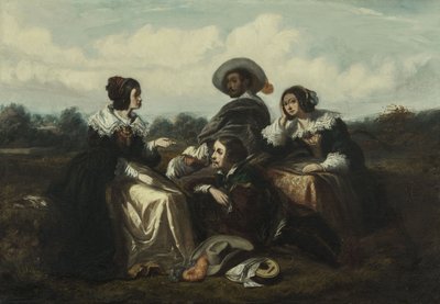Příběh. Postavy v kostýmu Ludvíka XIII., asi 1830 (olej) od Gustave François Morin