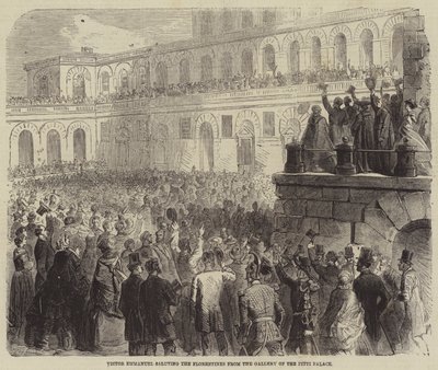 Viktor Emanuel zdraví Florenťany z galerie paláce Pitti od Gustave Janet