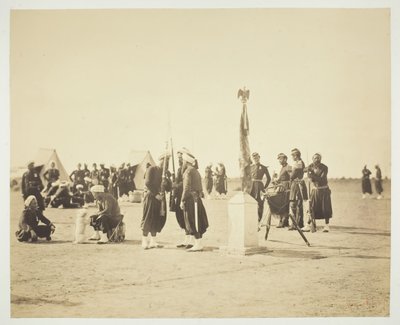 Vztyčená vlajka pluku Zouave, Camp de Châlons, 1857. od Gustave Le Gray