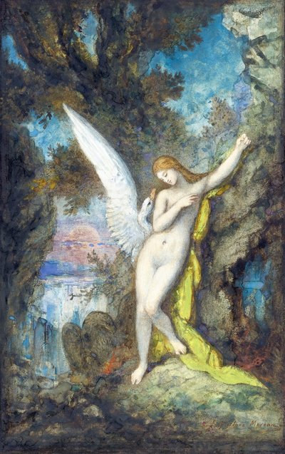 Leda a labuť par Moreau, Gustave (1826-1898), - Akvarel, Kvaš na papíře, 34,2x22,2 - Soukromá sbírka od Gustave Moreau