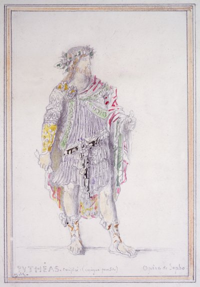 Pythéas, spiklenec a opilý parazit, postava z Opèra de Sapho (tužka s akvarelem a kvašem na papíře) od Gustave Moreau